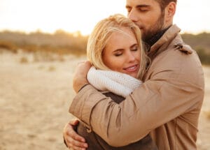 Close up portrait of a handsome couple in love
